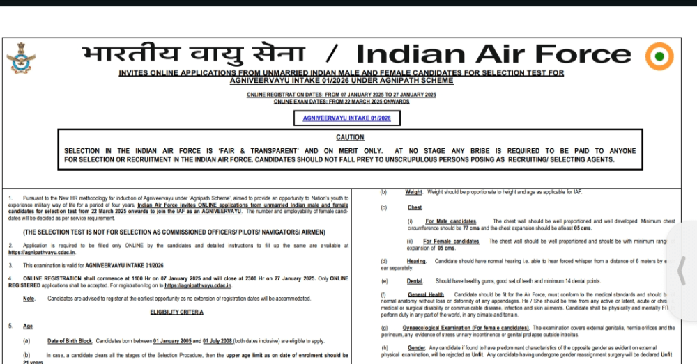 Indian Air Force Agniveer Vayu Recruitment 2025