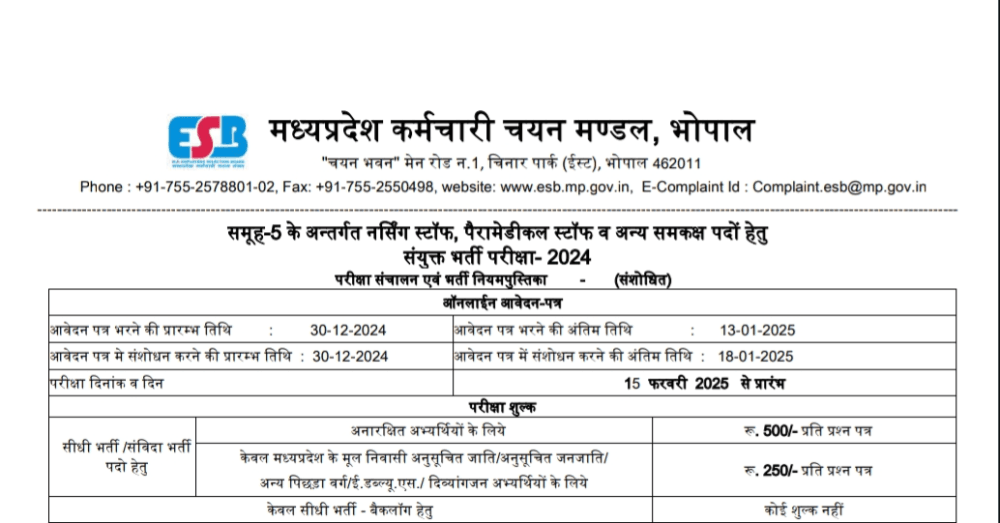 MPESB Paramedical & Nursing group 5 recruitment 2025